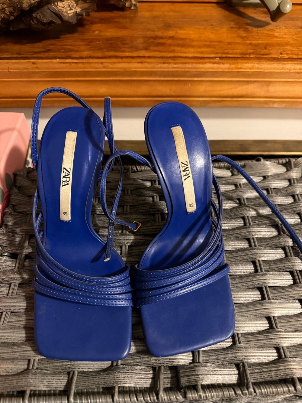 ZARA cobalt blue strappy square-toe heels